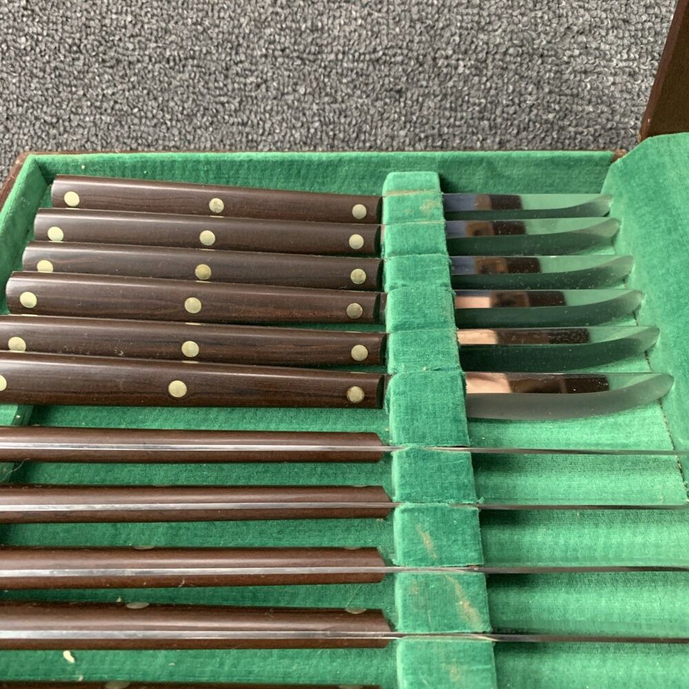 12 Pc Cutco Steak Table Knife Set#47 Straight Edge Blade w/ Felt Lined Wood Case - Picture 6 of 9